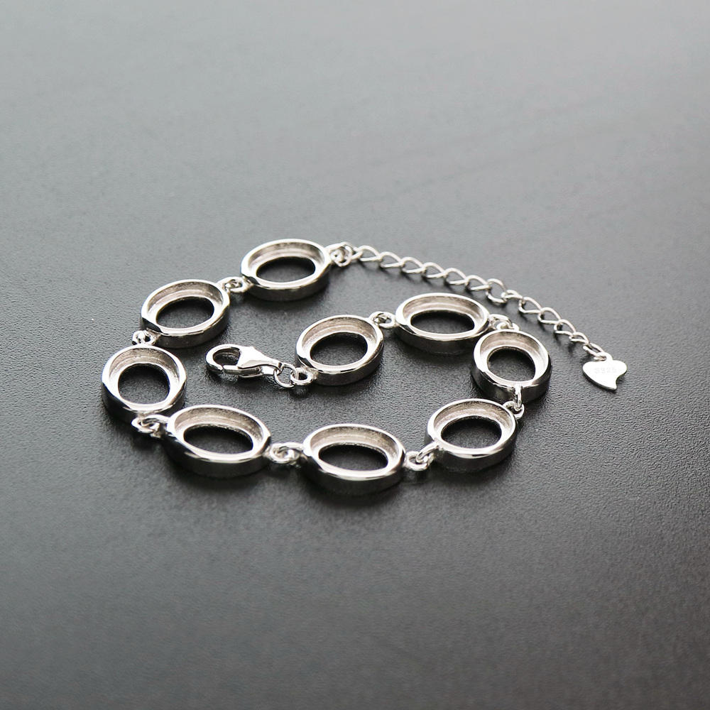 1Pcs 8X10MM Oval Bezel Solid 925 Sterling Silver Bracelet Settings DIY Supplies 6''+2'' Extension 1900213 - Click Image to Close